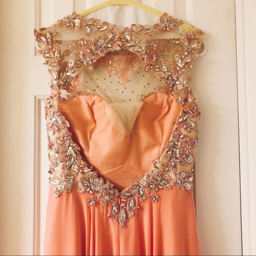 Coral Embellished Prom Dress - Picture 2 of 4